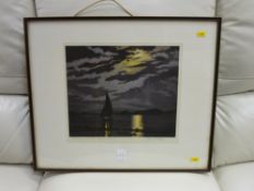Signed print by JAMES PRIDDEY - 'Moonlight on the Mere, Hornsea, Yorkshire'