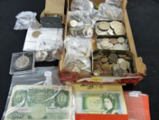 Large parcel of mainly British coinage, commemoration crowns and bank notes etc