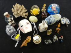 Small tray of mixed bijouterie, paperweights etc