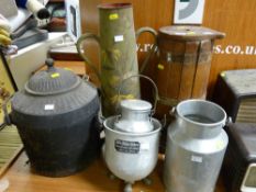 Old iron cook pot, parcel of other miscellaneous receptacles including farming, small milk churns, a