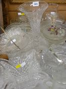 Good cut glass trumpet vase and other glassware