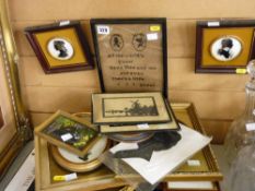 Interesting parcel of silhouettes, other prints and a Times Atlas of the world