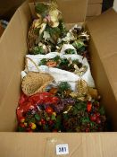 Box of artificial floral decorations etc
