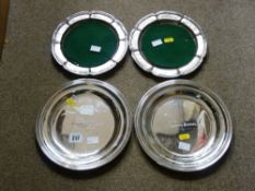 Pair of Sheffield silver collection plates, 26.9 grms and two other plated collection plates with