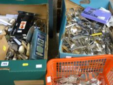Four boxes with large quantity of mixed unboxed cutlery