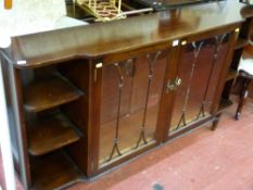 Two door glass fronted display cabinet with side bookshelves