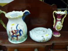 Good sporting jug, crackle glazed lidded pot etc
