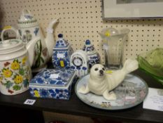Parcel of mixed china and glassware including an attractive glass vase, two items of Portmeirion '