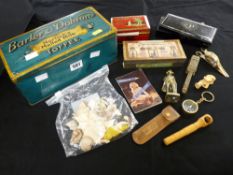 Barker & Dobson toffee tin, small toffee tin and oddment contents