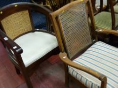 Double cane back tub chair and another cane back easy chair