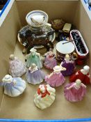Parcel of miniature china dolls based on Doulton, a miniature Crown Derby mug and other items