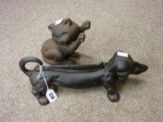 Cast iron Dachshund dog and a cast iron cat