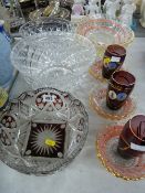 Parcel of fruit bowls including one crimson overlaid, three fancy tumblers and a fruit service