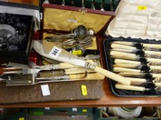 Parcel of mixed silver and other cutlery items and a cased set of six bone handled fish knives and