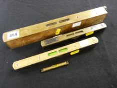 Three brass bound spirit levels