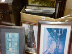 Box with quantity of framed paintings and prints etc