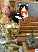 Vintage child's school slate board, parcel of wooden items including 'Original Teak from HMS Conway'