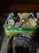 Box of earthenware, vintage glassware, planters etc