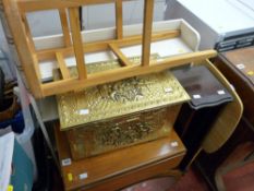 Parcel of mixed furniture including painted bookcase, repousse brass coal scuttle etc