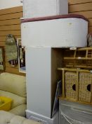 Two items of loom style furniture, pine effect blanket box and a narrow chest of drawers