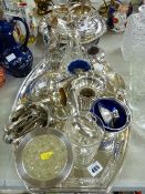 Parcel of electroplated ware on an oblong tray and a parcel of electroplated ware on a circular