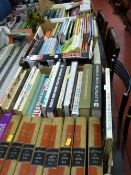 Three boxes of books, one on trains and locomotives, one general reference and one horticulture