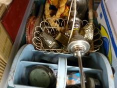 A box of eclectic items including shisha pipe, bellows etc