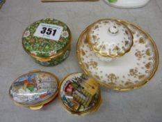 Three modern patch boxes (two circular & one oval) & a miniature Spode Fleur de Lys lidded pot &