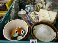 A crate of mixed china & pottery, glassware, mirrors etc