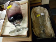 Two etched commemorative glass tumblers