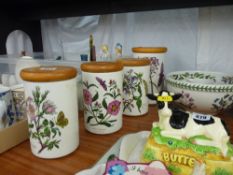 Four Portmeirion 'Botanic Gardens' provision containers with wooden lids