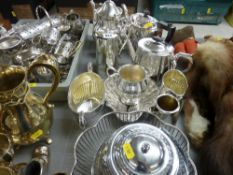 An electroplate three-piece tea service & other items of electroplate ware