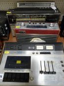 A Pioneer stereo cassette tape deck, a vintage Roberts radio, a Sony radio & a Transistor 865