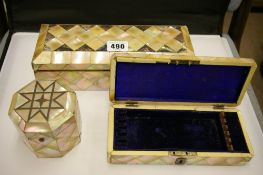 Three mother-of-pearl jewellery & other boxes