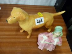 A probably Beswick labrador & a Royal Doulton figurine 'Bo Peep' HN1811