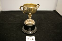 A silver trophy on plinth