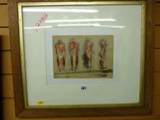 A framed mixed media abstract scene after Moore