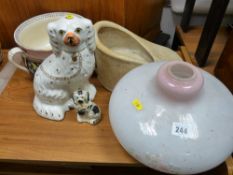 A parcel of chamber pots, Staffordshire dogs & lamp shades
