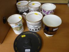 A black Wedgwood Jasperware Churchill centenary plate & other commemorative ware