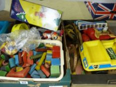 Two boxes containing mainly children's games, some old blocks etc