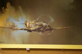 A print of a spitfire after Barry A F Clark & two bevelled wall mirrors