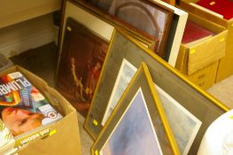 A parcel of framed paintings, prints, maps etc