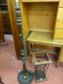 A modern hardwood & wirework stick stand with a modern standard lamp