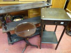 A single drawer two-tier side table, a reproduction wine table, a three-tier display shelf with