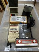 A tub of vintage radios, tape recorders etc