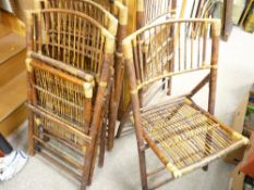 A set of six vintage folding bamboo chairs