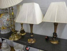 Four good brass effect table lamps (a pair & two others) E/T