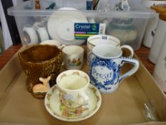 Small parcel of china including a Kells commemorative tankard, a Delft tankard, Pinky & Perky