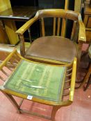A shaped lightwood dressing stool & a vintage oak armchair