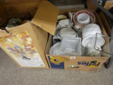 A boxed of mixed items including planters, decorative stones & a box containing artificial flower-
